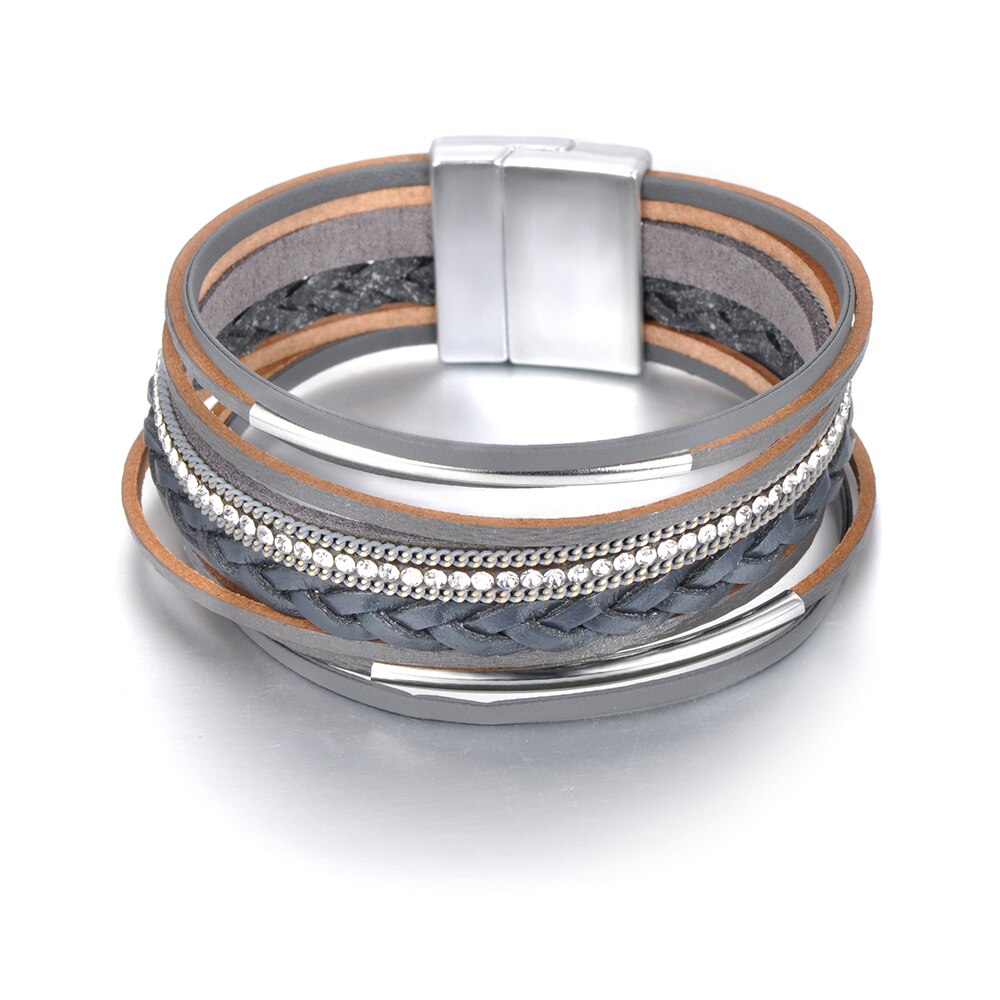 Lokaer Caldo di Vendita del Commercio tutto'ingrosso di Modo Braccialetto di Cuoio A più Strati Dei Braccialetti Strass Magnete Fibbia per Le Donne del Regalo WRBR012