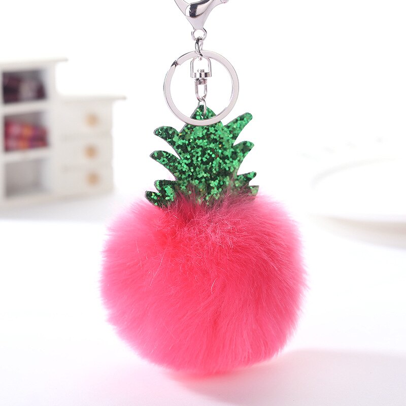 Pluizige Faux Fur Ball Pompom Sleutelhanger Vrouwen Bag Charms Kerstboom Ananas Sleutelhanger Trinket Auto Sleutelhanger Kettingen 2C0322: 6
