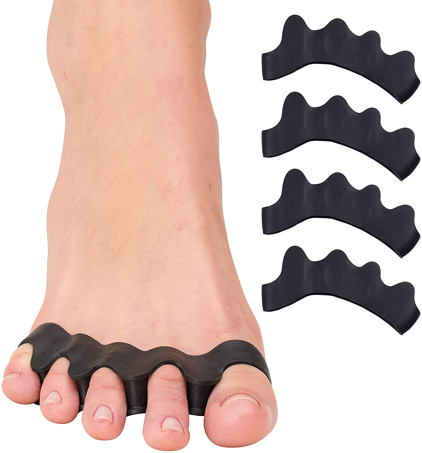 Separadores de dedos de los pies para corregir juanetes y restaurar los dedos de los pies a su forma Original, estirador de dedos del pie alisador correctores de dedos grandes, 1/2 pares: 2 Pair Black