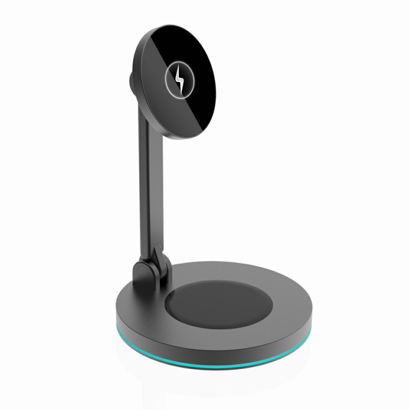 15W Draadloze Oplader Standaard - Opvouwbare 2-in-1 Magnetische Snellader Dock voor iPhone & Oortjes