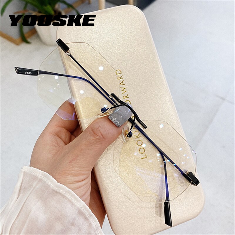 Yooske transparante brilmonturen voor dames met anti-blue-ray-functie, optisch montuur zonder rand, computerbril zonder frame