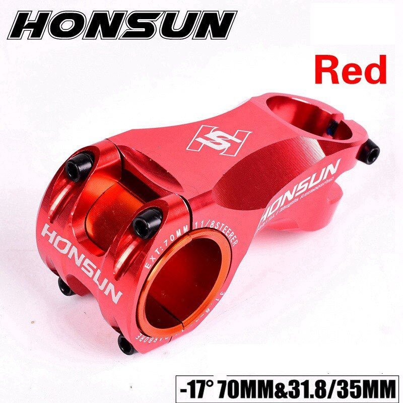 Bike Stem Riser Stem Aviation aluminum alloy MTB Road Bike 31.8mm Angle -17degreex70mm Bicicleta Tallo Bicicleta potencia: Red
