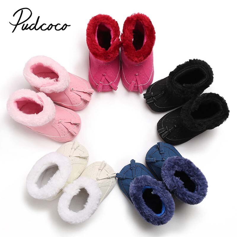 Botas de Neve do bebê 2018 Novos Infantil Com Solado Macio Anti-slip Botas Sapatinho Botas Bebê Da Menina do Menino Crianças Super Quente franja Sapatos sólidos