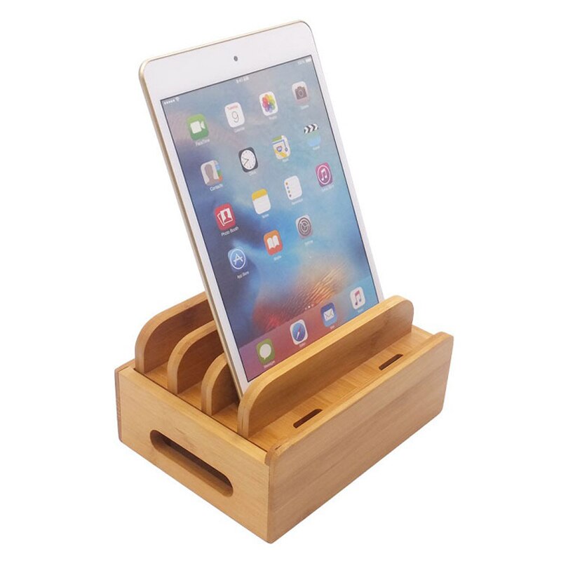 Suporte de bambu para iphone xr 8 11pro, estação de carregamento para samsung, docks, organizador para smartphone e tablets, carregador usb