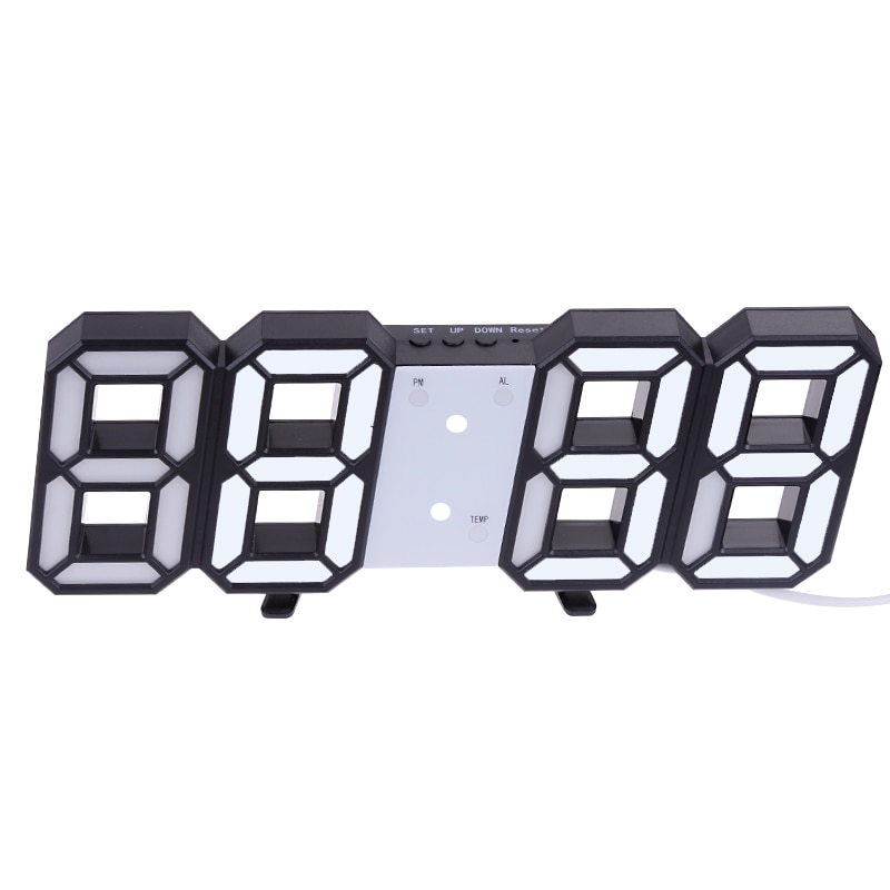 Anpro – Horloge murale numérique 3D LED, grande pendule, table d&#39;affichage, de bureau, alarme de salon, veilleuse, date celsius: Black