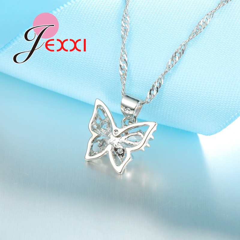 Romantic and Beautiful Butterfly Jewelry Sets For Women 925 Serling Silver Shinning Crystals Necklace Pendants Earrings