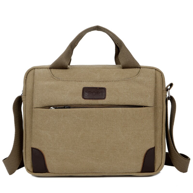 Men's Handbag Simple Business Shoulder Cross-body Bag Casual Retro Canvas Briefcase: Khaki