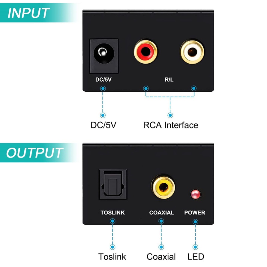 ADC Analog zu Digital Audio Konverter RCA zu Optische Toslink Audio Adapter Analog Digital Fiber Toslink Koaxial Audio Konverter
