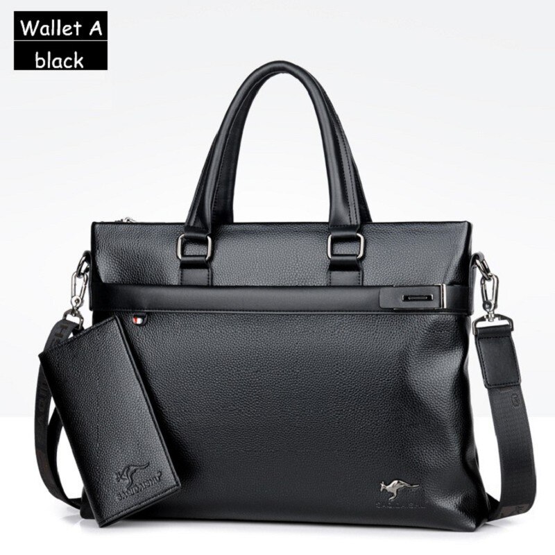 Men briefcases pole business Bag travel PU formal work handbags large capacity handbag Male Crossbody Messenger: handbag A black