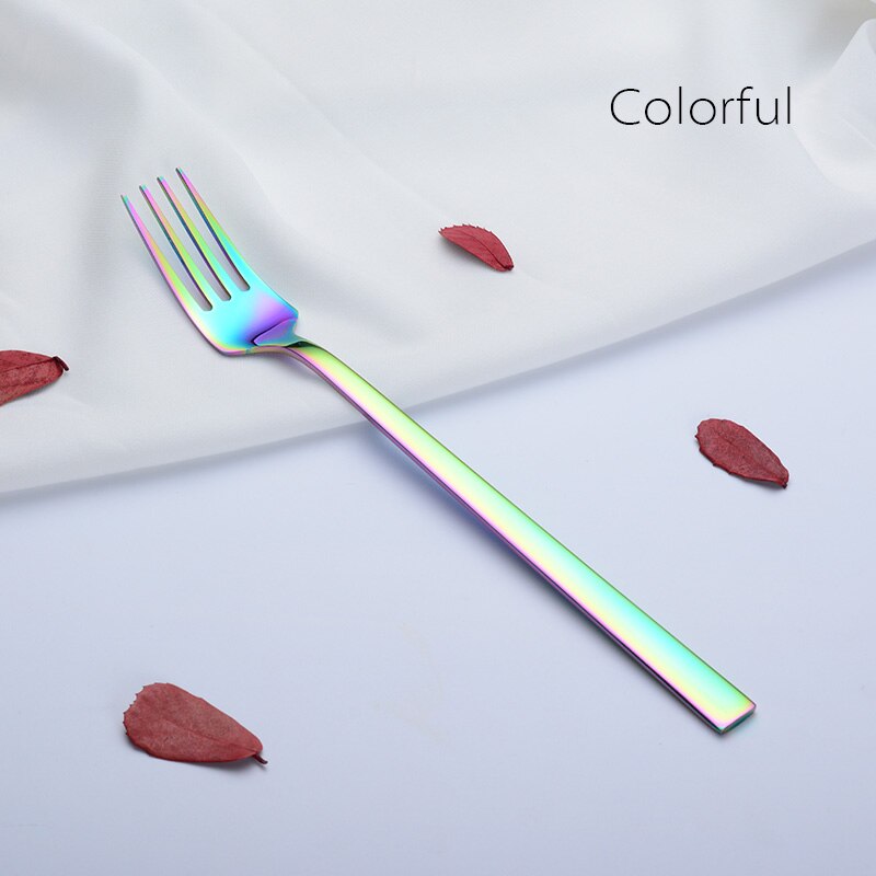 Ironx koreansk middagsgaffel farverig rustfrit stål gafler med lange skafter bestik 8.26 tommer 1 stk.: Regnbue