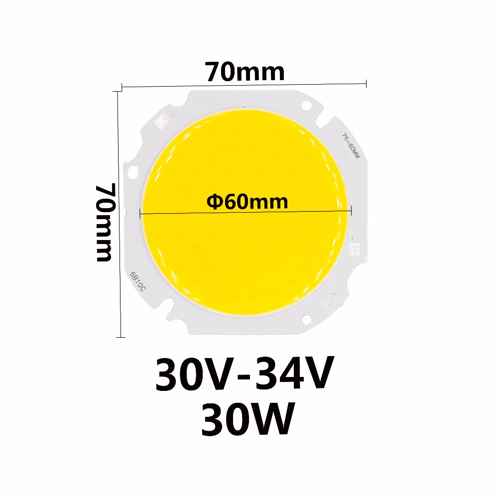 30W 50W High Power LED Round COB Light Beads 30-34V 60MM lâmpada LED Bead LED Bulb Chip Spot Light Downlight Lâmpadas de Diodo Branco Frio