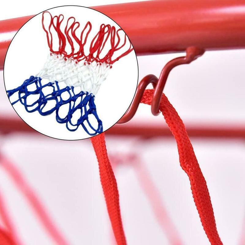Standard-nylon-basketballnetz, basketballkorb, netzrückwand, ballpumpe, 12 schlaufen, weiß, rot, blau