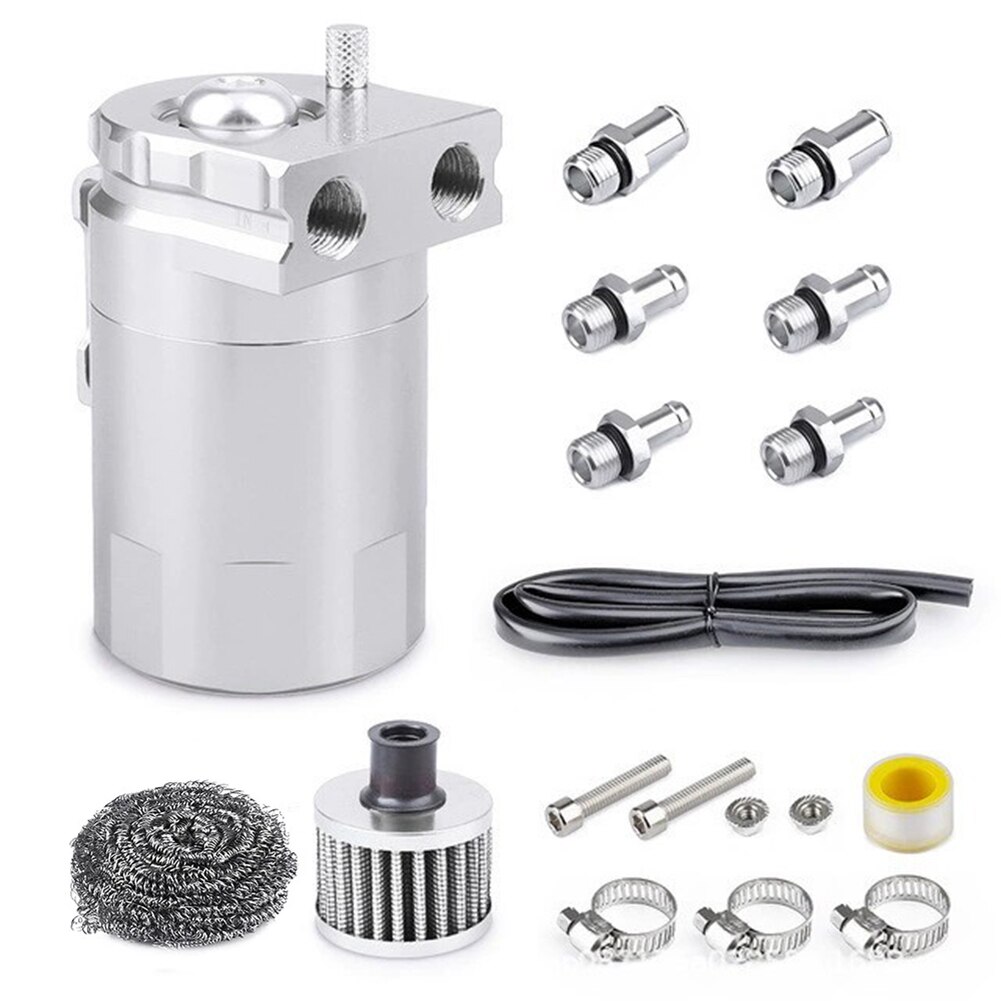 Kit de tanque de aceite con filtro de aire para coche, trampa de combustible, accesorios de piezas de automóviles: Plata