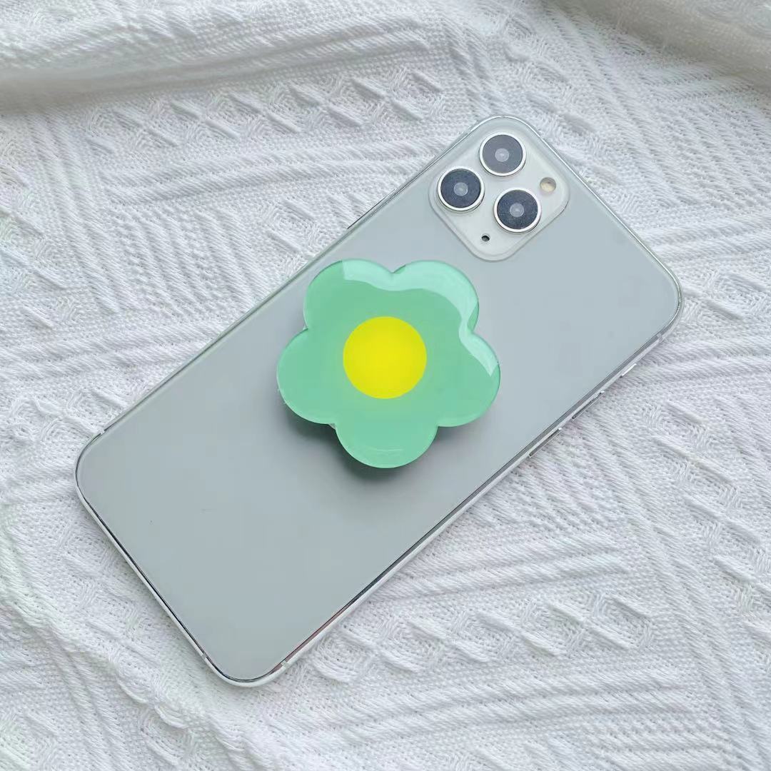 Schattige Bloem Opvouwbare Uitbreidbare Mobiele Telefoon Grip Houder Zaksteun Voor Ipones 15 Vinger Ring Griptok Uitbreidende Standaard: green