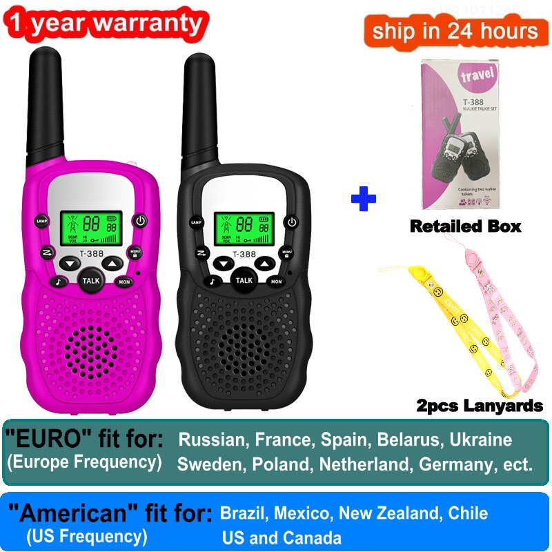 2 pezzi Walkie Talkie bambini Celular giocattoli ricetrasmettitore portatile evidenzia telefono Radio interfono bambini Talkie Walkie regali di compleanno: 1pink 1black 2rope