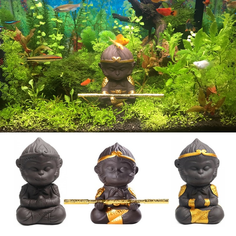 Keramische Aquarium Aap Boeddha Woondecoratie Aquarium Tuin Aap Warrior Ornament Chinese Legend Figuur Zon Wukong