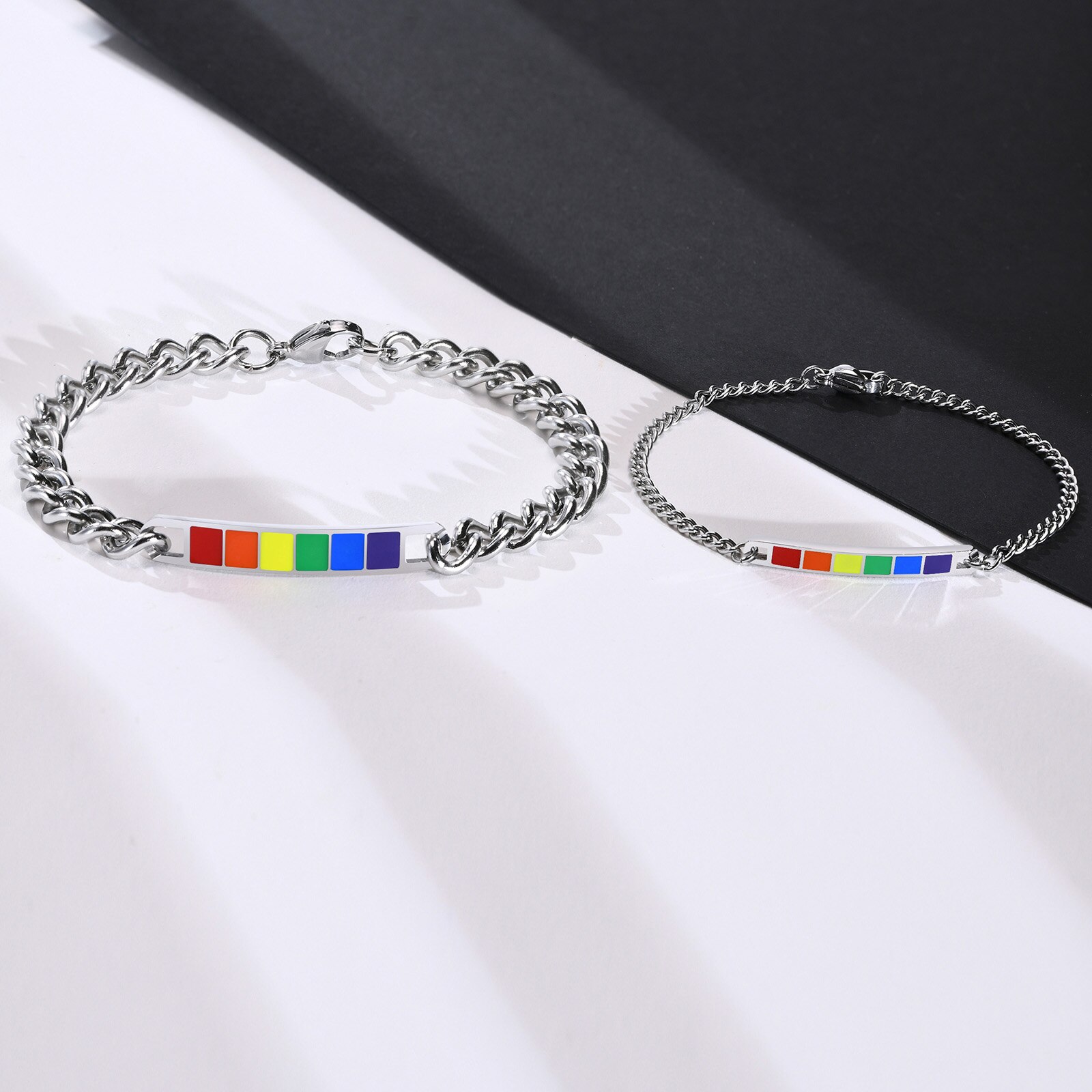 Edelstahl Stolz Regenbogen LGBT Armbinde, Lesben Homosexuell Emaille Armbinde für Frauen Männer unisex