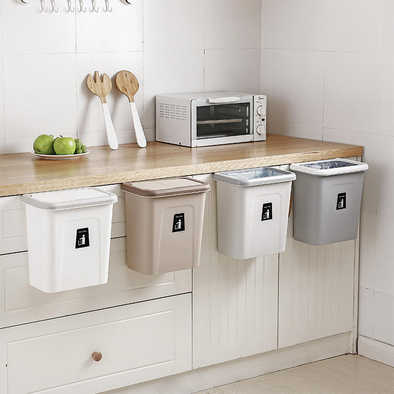 Colgador para puerta de armario cubo de basura, contenedor de basura, Herramientas de limpieza del hogar, cubos de basura con cubierta, novedad