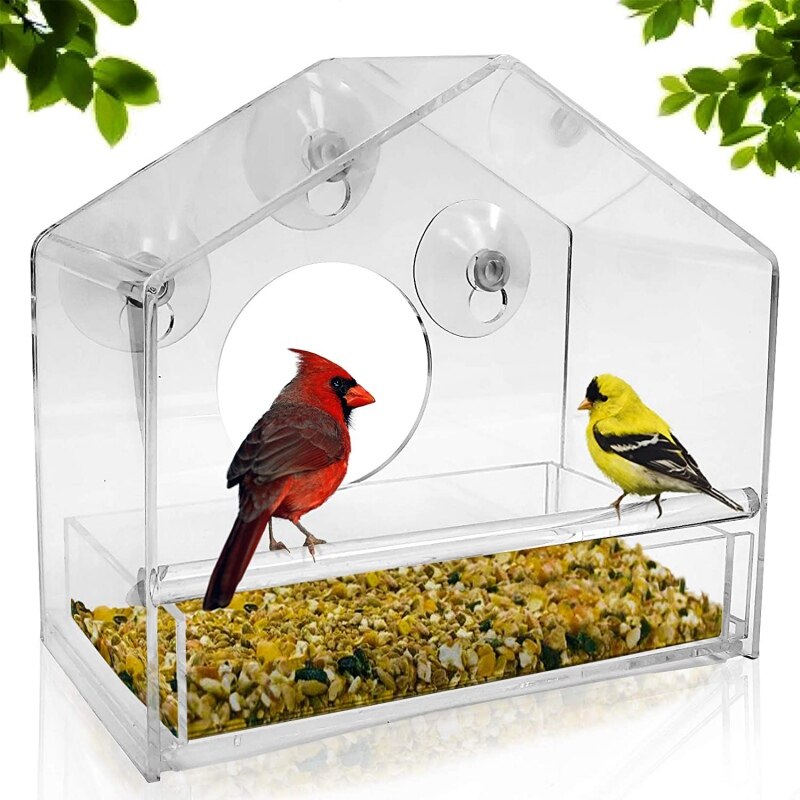 Upgraded Window Bird Feeder Large Crystal Clear Weatherproof Bird Feeders（30*10*13CM）