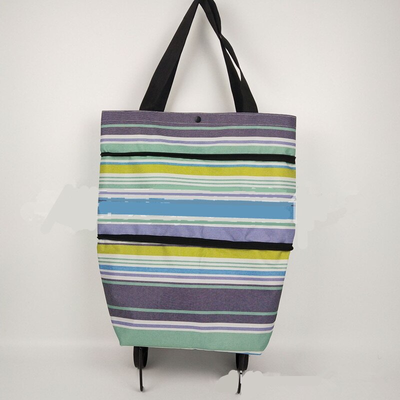 RUPUTIN Opvouwbare Boodschappentas Trolley Tassen Op Wielen Zakken Op Wielen Groenten Winkelen Organisatoren Draagbare Tassen: Color stripe