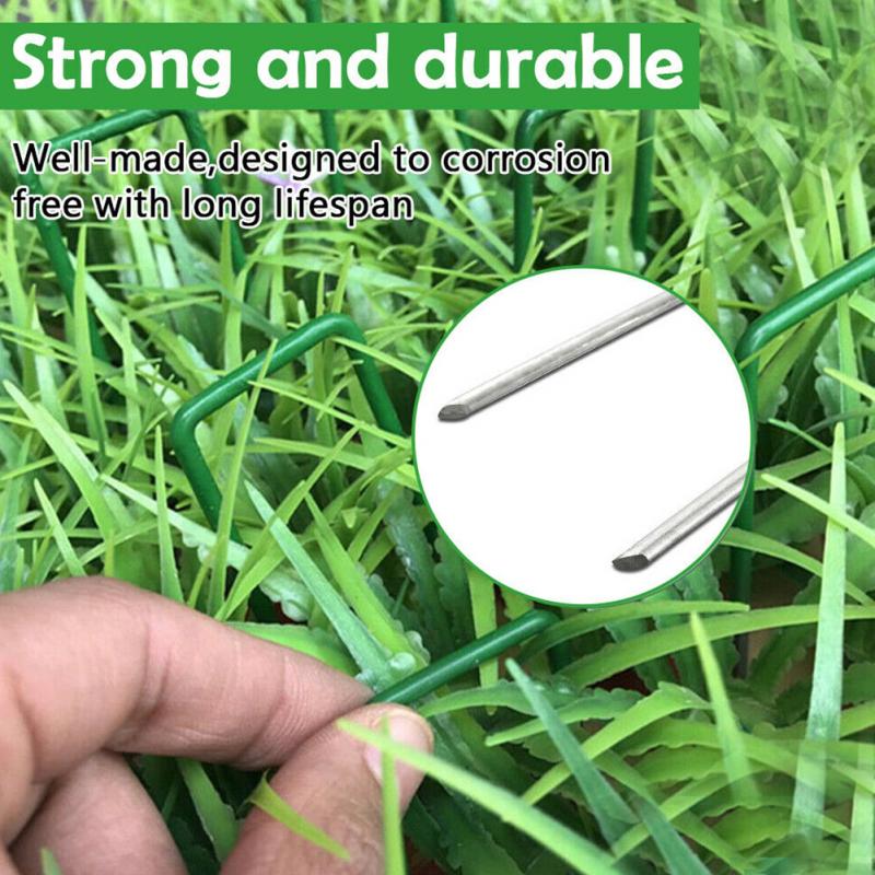 Artificial Grass Lawn Heavy Duty Insert Outdoor Strong Turf Pin Universal U Shaped Garden Pegs Fastening 150x25x3mm Half Green