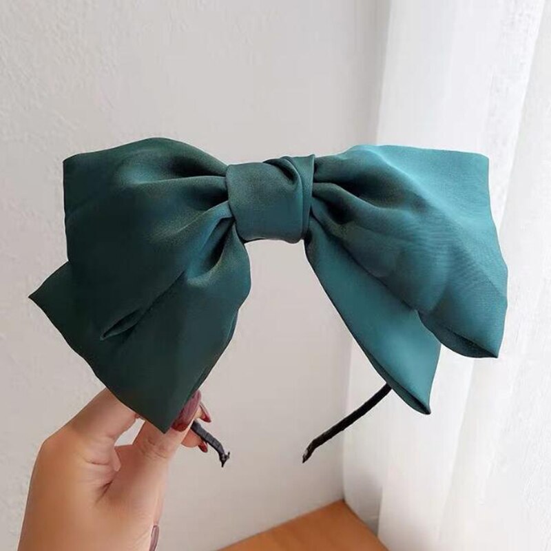 Mode Meisjes Haarbanden Big Bows Hair Lint Vrouwen Satijnen Haarband Paardenstaart Leuke Hoofdbanden Haar Accessoires Voor Dagelijks: green