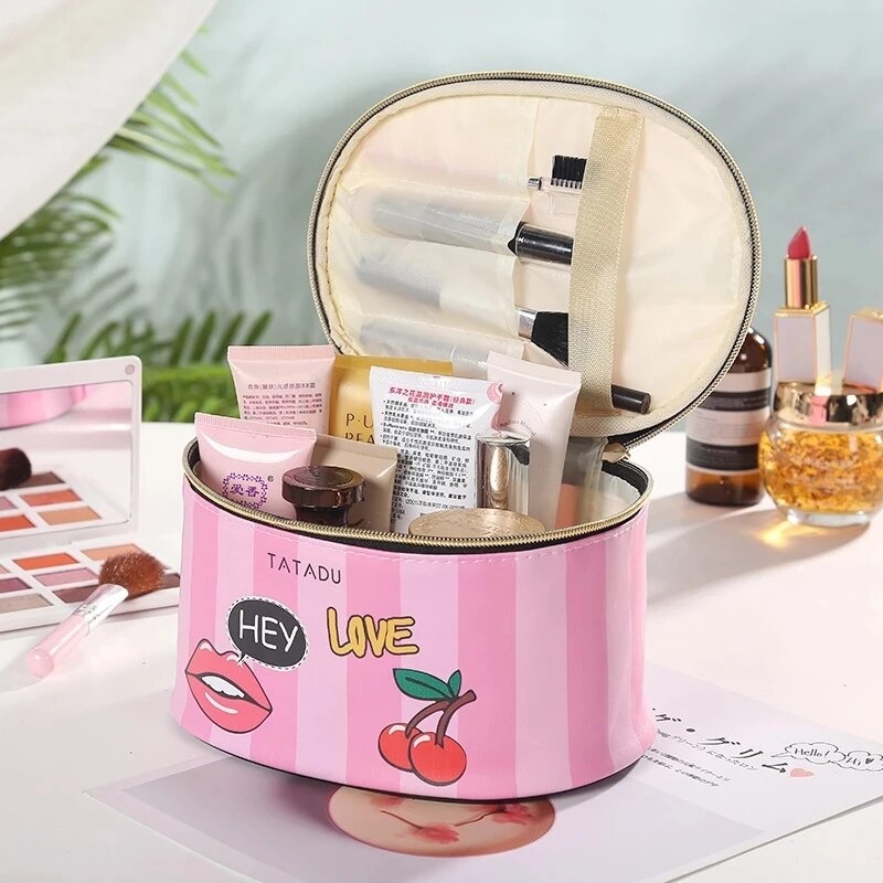 PU Leather Portable Women kosmetyczka z lustrem torby podróżne kosmetyczki organizuj torebkę wodoodporna kosmetyczka