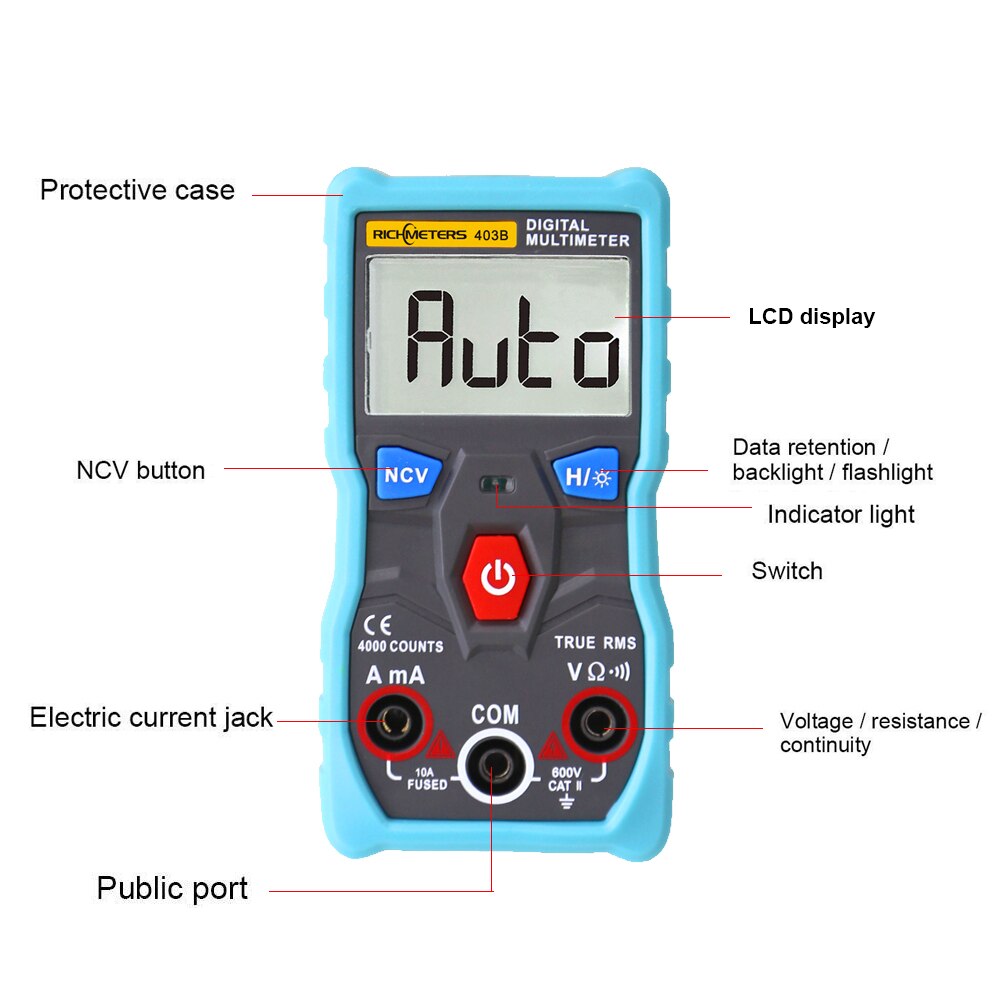 RM403B Automatic Digital Multimeter Auto Range True-RMS NCV 4000 Counts AC/DC Voltage Current Ohm Test Tool Smart Backlight