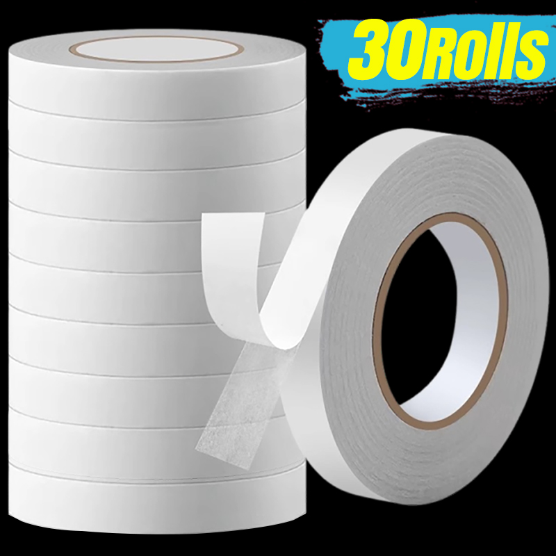 30/1 rollos de cinta adhesiva de doble cara, cinta adhesiva blanca ultrafina fuerte para montaje en el hogar y la Oficina, papel adhesivo de fijación al por mayor