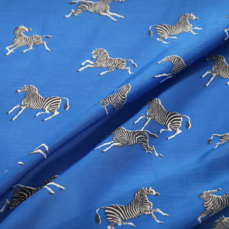 1 meter X 1.35 meter Royal Blue Zebra Print Fabric Natural Silk Cotton Gauze Material