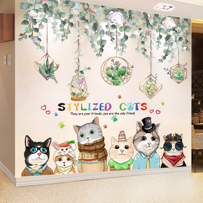 [Shijuekongjian] zielone liście naklejki ścienne DIY sukulenty ściana roślin naklejki robić salonu sypialnia kuchnia dekoracja domu: odchodzi i cats