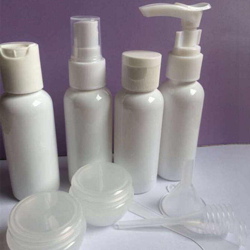 Påfyllningsbara reseflaskor set paket kosmetika flaskor plast pressande sprayflaska sminkverktyg kit för resor: Vit
