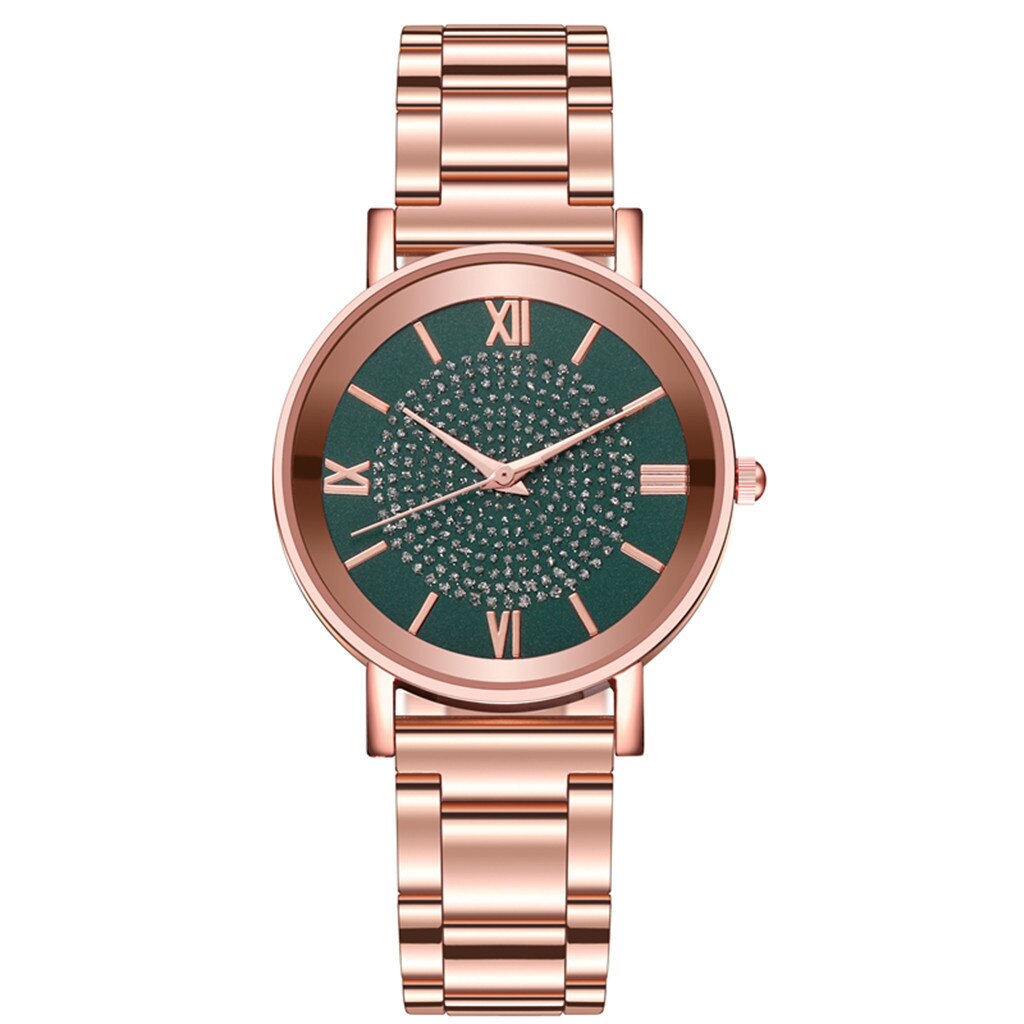 Vrouwen Horloges Luxe Strass Rose Gold Dames Noble Horloges Magnetische Vrouwen Armband Horloge Voor Vrouwelijke: Green 