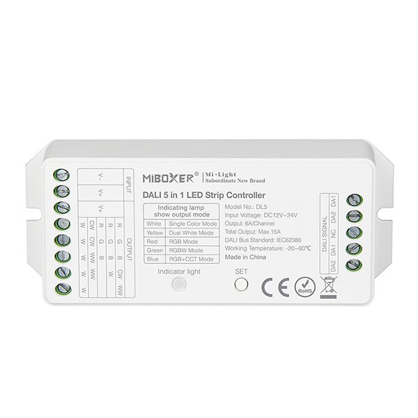 MiBOXER DALI 5 IN 1 DT8 LED Strip Controller DL-X,DC 12~24V compatible DP1S DP2S DP3S remote control/DALI Bus Power Supplly: DL-X Controller Only
