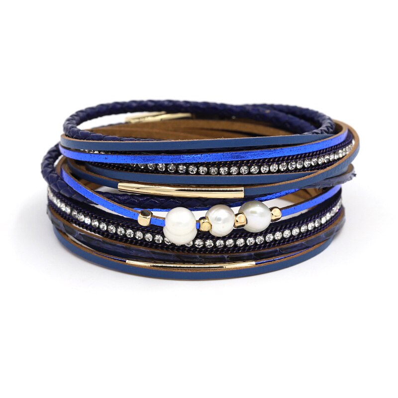 Vonnor Lederen Armbanden Voor Vrouwen Boho Sieraden Charm Natuursteen Kwastje Wrap Armband Vrouwelijke: B8201b Blue