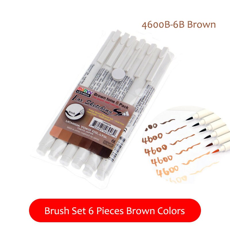 Marvy liner black brush fine line drawing pen marker grey permanent graffiti marker brown tone micron fineliner felt tip pen set: 4600B-6B Brown