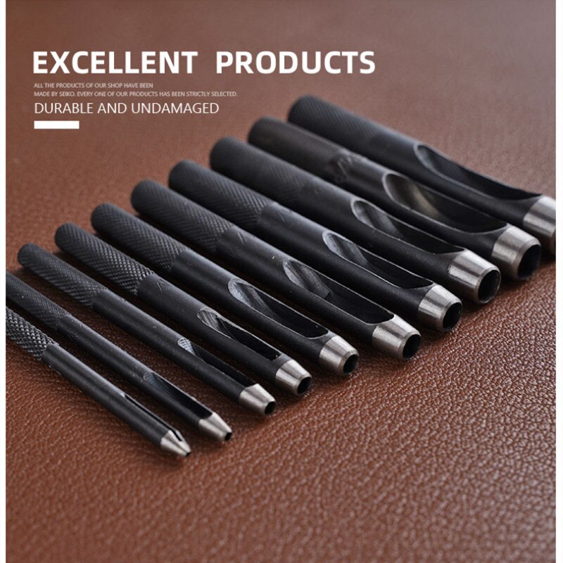 Ronde Holle Punch Set 10Pcs Leather Craft Punch Tool Hollow Hole Punch Cutter Tool Voor Horloge Bands Riemen Canvas papier (1-10Mm)