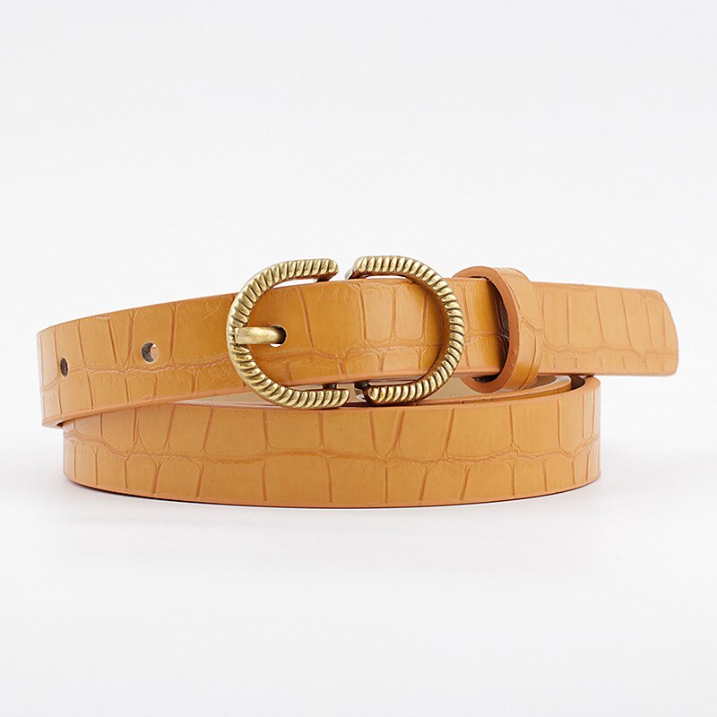 Merkebelte kvinne gullspenne svart hvitt skinnbelter til kvinner kvinnelige jeans smale damer midje belte ceinture femme linning: Gul