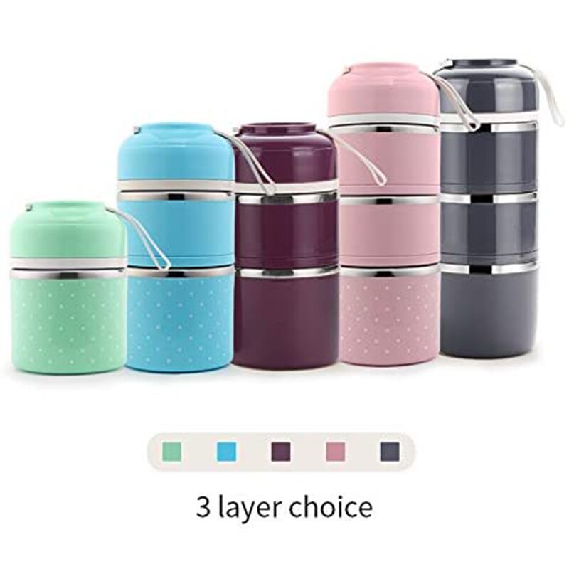 3 Tier Stainless Steel Lunchbox Insulation Food Soup Container Lunch Box Bag Portable Outdoor Bento Leak-Proof Kitchen 3 Layer