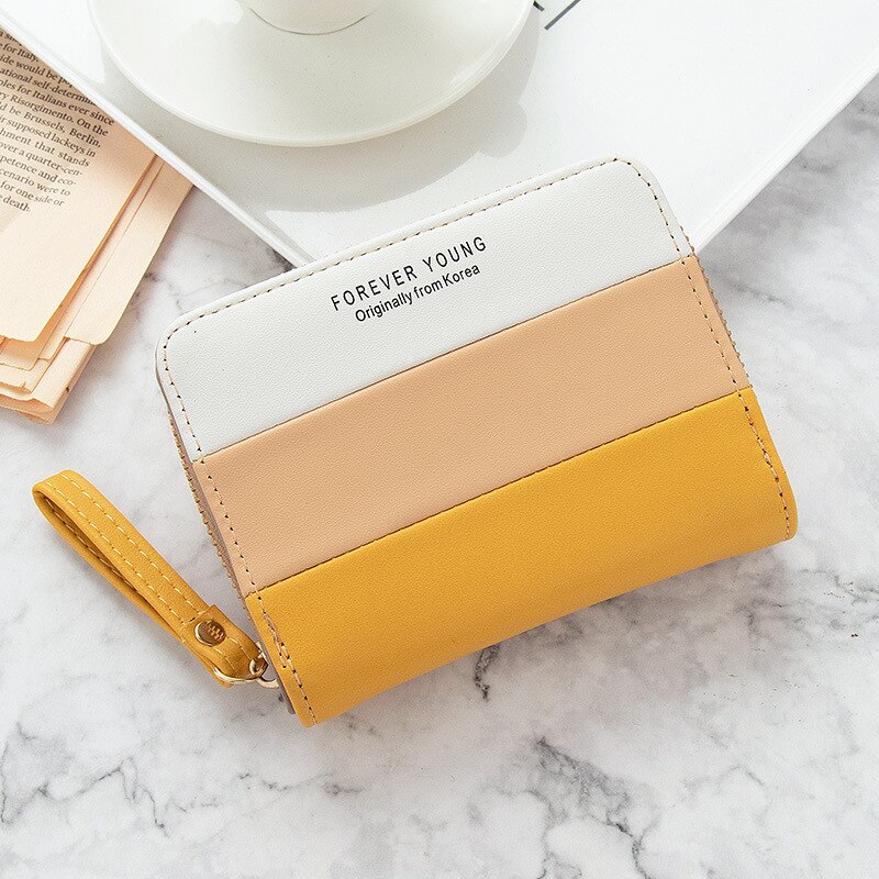 Geestock Short Wallet Women Zipper Purse Patchwork Wallets Coin Purse Multiple Card Slots Credit Card Holder PU Leather: Yellow