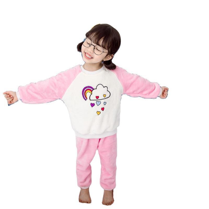 Kinderen Fleece Pyjama Cartoon Nachtkleding Pak Voor Baby Jongens Meisjes Warme Zachte Pyjama Set Herfst Winter Voor 3 4 5 6 7 Jaar Kids