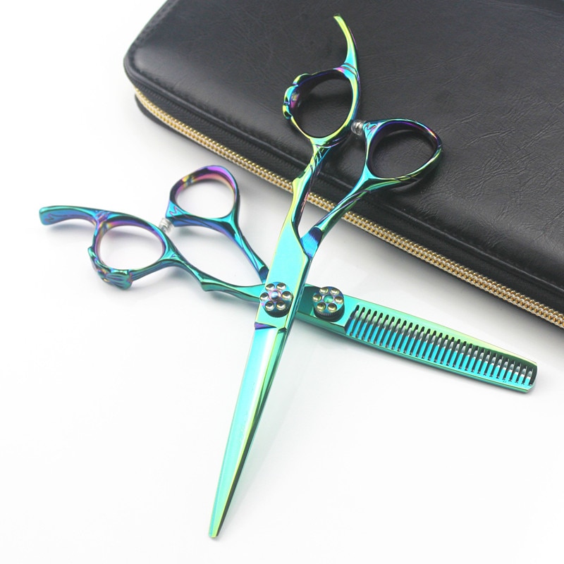 japan 440c 6 '' green Ring hair scissors cutting barber makas haircut thinning shears scissor Hairdresser scissors