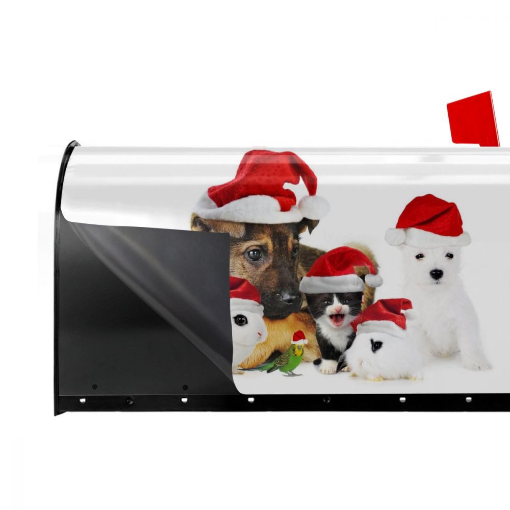 Dog Cat Family Photo Mailbox Cover ChristmasMailbox Wraps Magnetic Post Box Cover for Garden Yard
