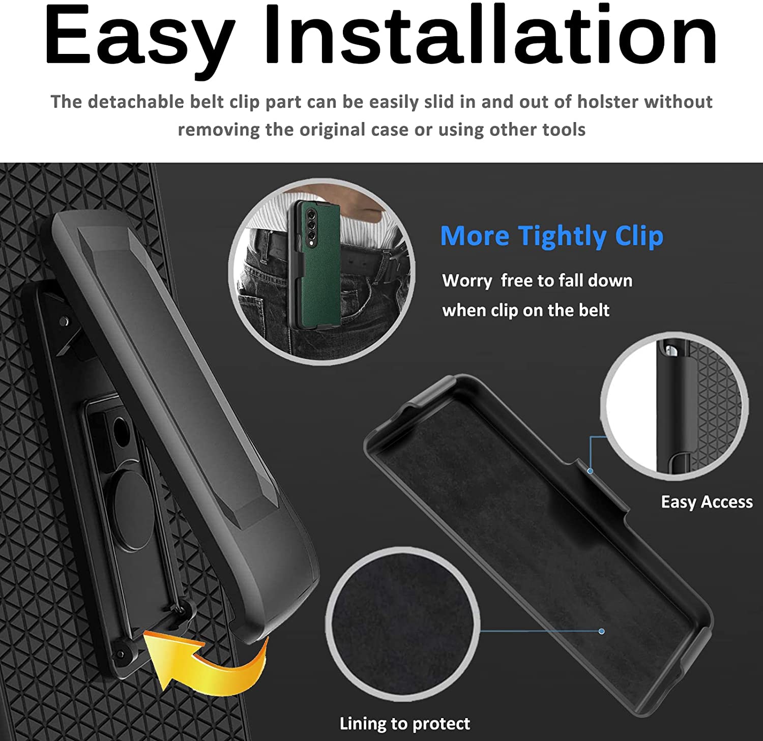 Leather Phone Case with Clip for Samsung Galaxy Z Fold 3 5G Snap-On Cover with Rotating Belt Holster Combo Kickstand Z Flod3