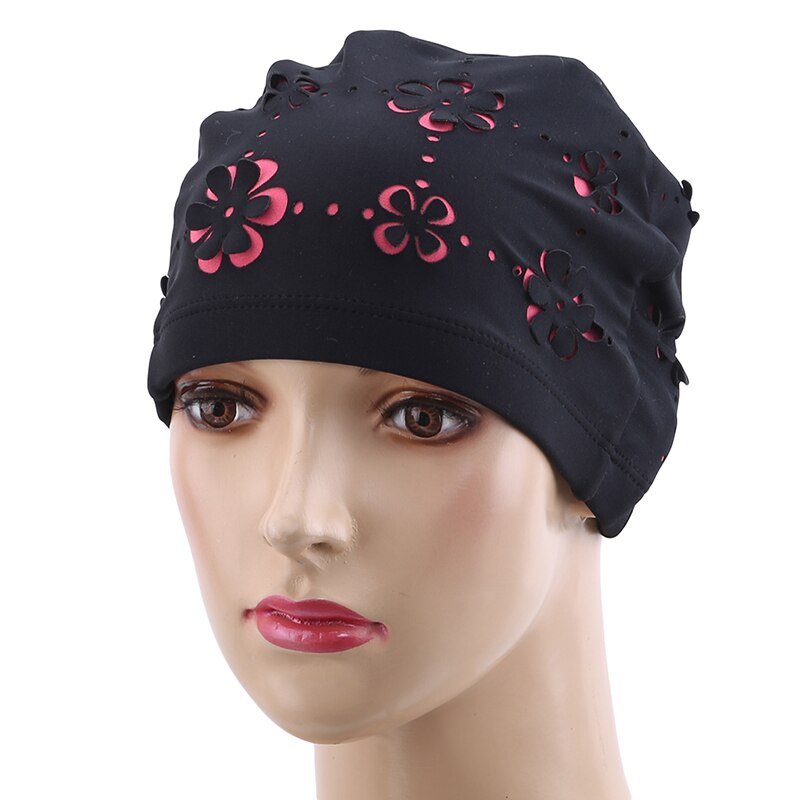 Zwemmen Hoed Vrouwen Unisex Meisjes Lang Haar Badmuts Badmuts Stretch Drape Gratis Size Zwemmen Zwembad Sport Elastische tulband: black
