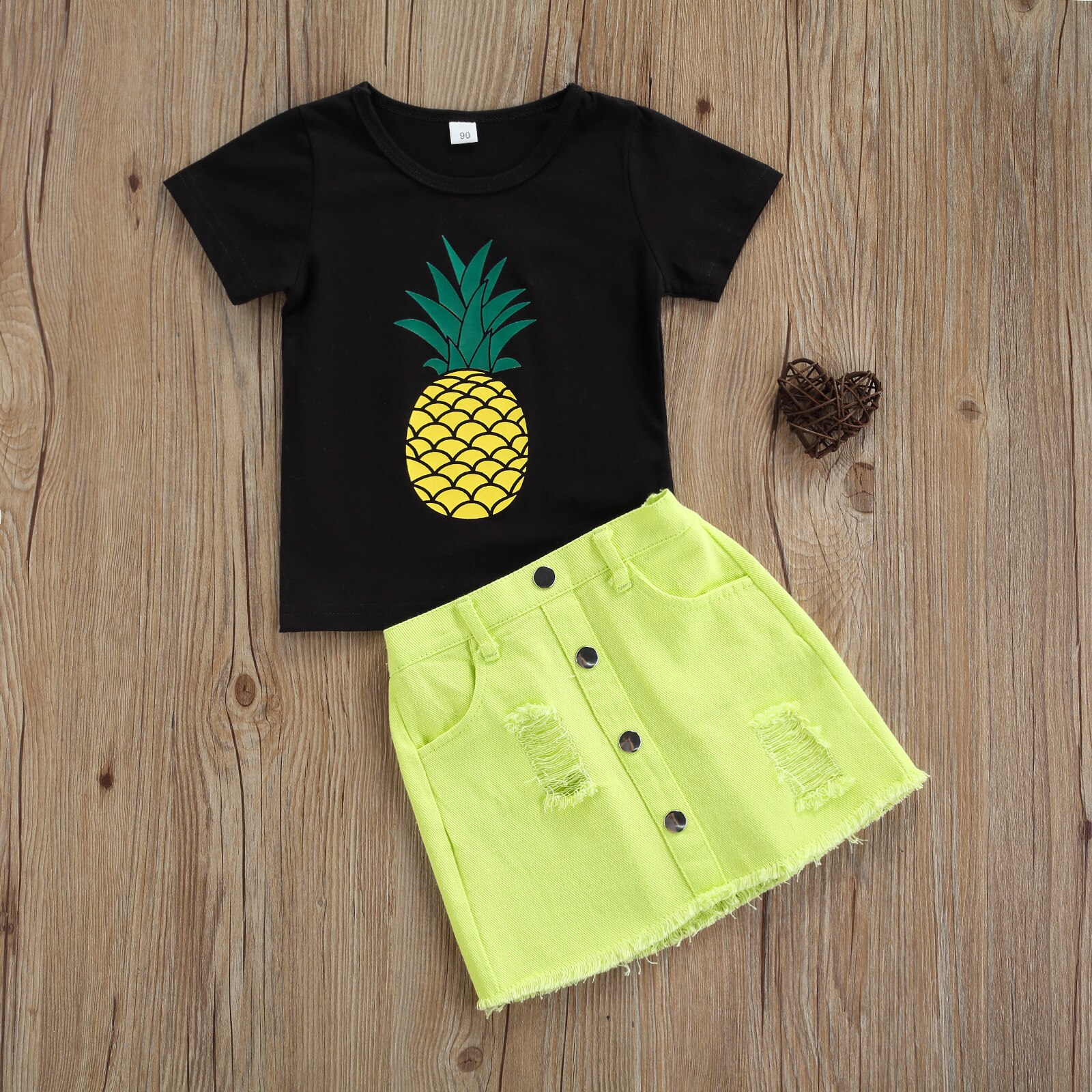 Toddler Baby Girls Clothes Set T-shirt manica corta stampa ananas + gonna strappata solida estate 2 pezzi abiti Outwear moda