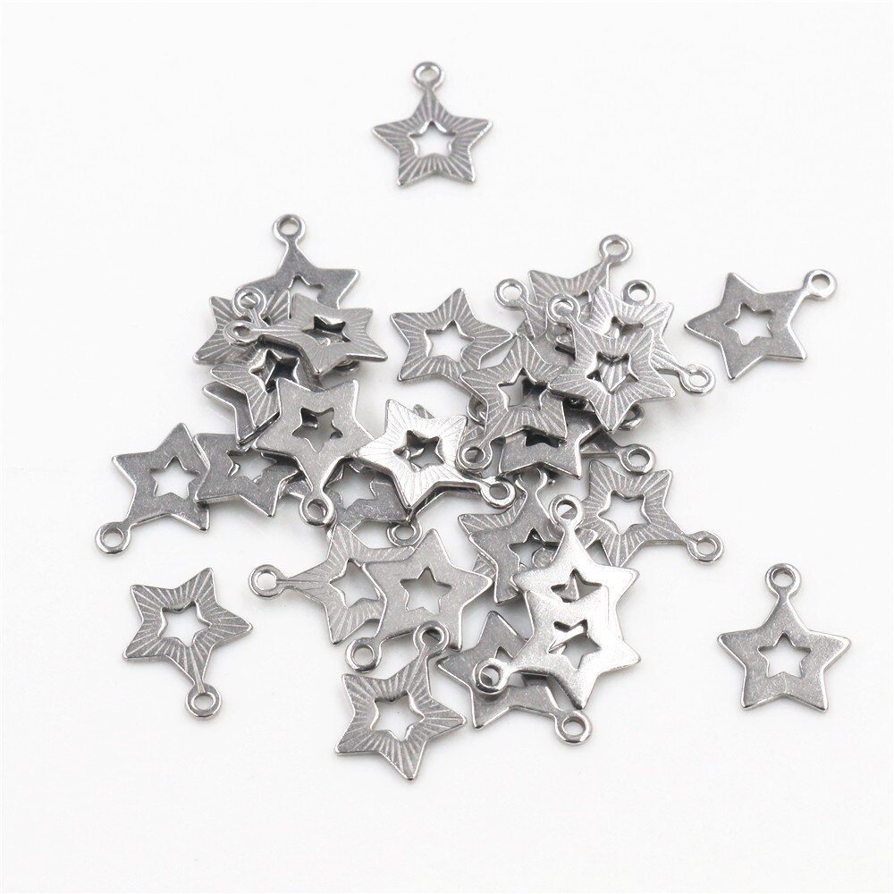 30 teil/los Hohl Reize 316 Edelstahl fünfzackigen Stern Hohl Nette für halskette anhänger Reize diy schmuck machen: 13x10mm