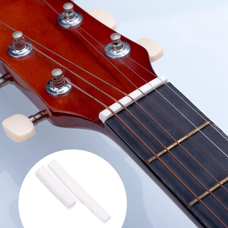 1 Pcs Wooden Giraffe Pattern Dual Series 32 Hole Harmonica & 3 Set (6Pcs) Guitar Nut and Acoustic Bridge Saddle