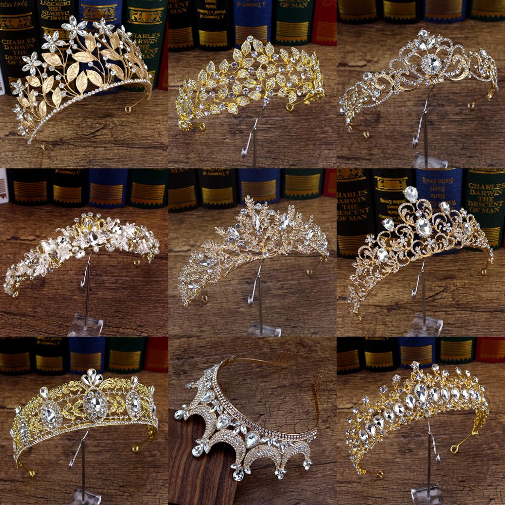 Barock Luxus Kristall Frauen Crown Vinatge Königin Tiara Braut Diadem Für Braut Gold Stirnband Prom Mädchen Hochzeit Haar Zubehör