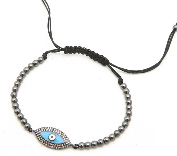 Zirkonia Kralen Armband - Micro Pave CZ Verstelbaar Koper Touw - Boze Oog Bedel: 4